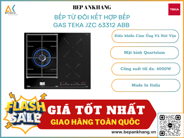 Bếp 3 vùng nấu Gas kết hợp từ Teka JZC 63312 ABB - Made In Italia